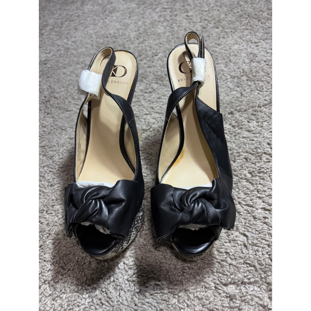 Kelsi Dagger Vixen Black Leather Snakeskin Print Platform Wedge Slingback 7M